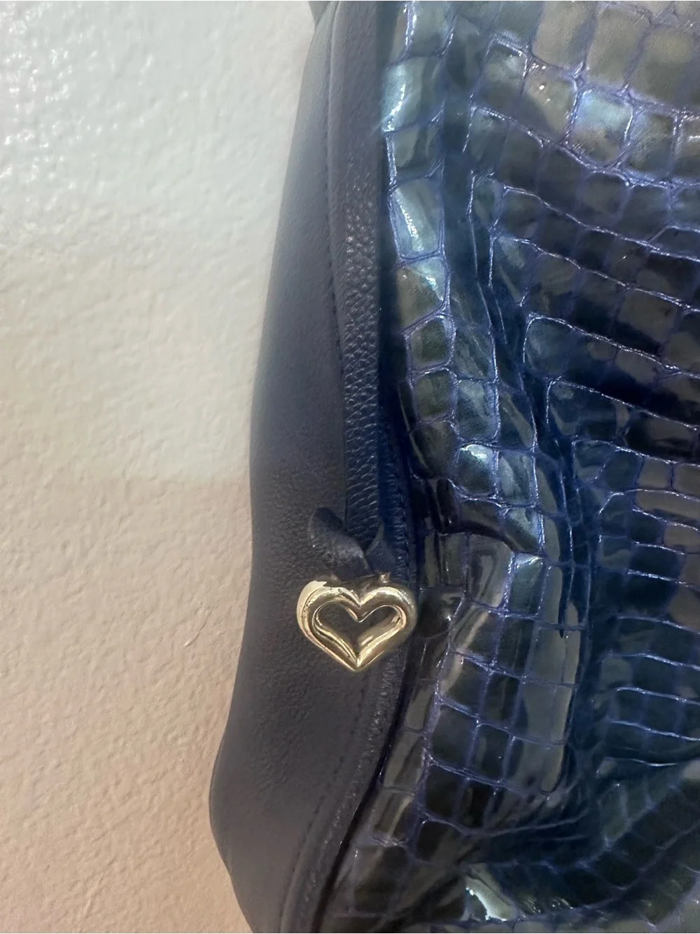 Brighton Navy Croc-Embossed Shoulder Bag